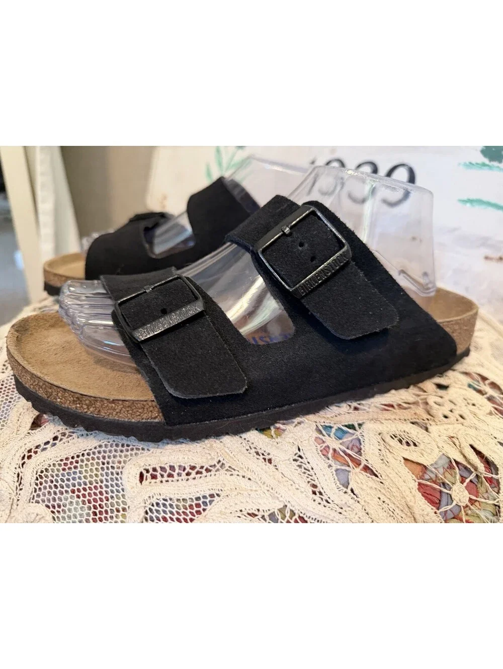 Birkenstock Arizona Soft Footbed Black Suede Leather Sandals Women’s Sz 41/10